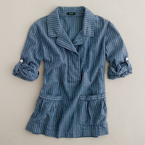 J. Crew Tops - J Crew Stripe Cotton Popover Top 24430 Sz 10 New